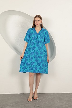 Viscose Palm Patterned Dress-Blue