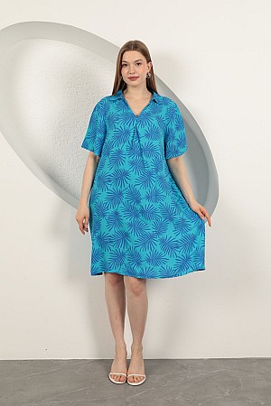 Viscose Palm Patterned Dress-Blue