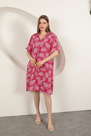 Viscose Palm Patterned Dress-Fuchsia
