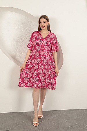 Viscose Palm Patterned Dress-Fuchsia