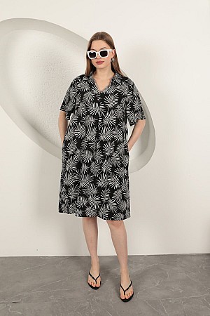 Viscose Palm Patterned Dress-Black