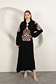 Viskon Kumaş Nakışlı Elbise-Siyah