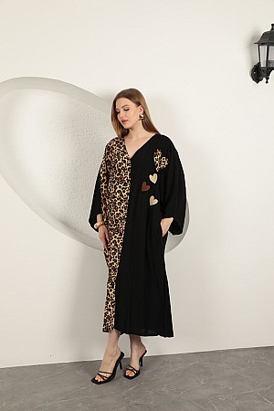 Viscose Leopard Patterned Dress-Black