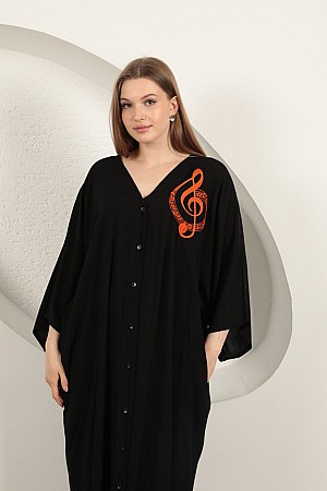 Viscose Left Key Embroidered Dress-Black