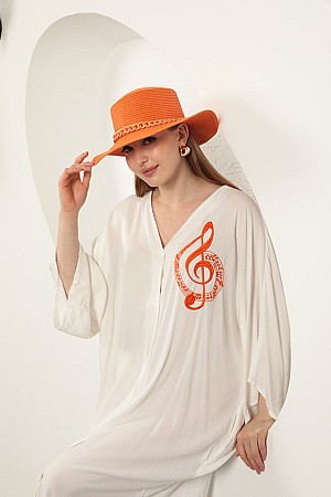 Viscose Left Key Embroidered Dress-Ecru