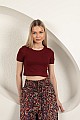 Çilek Viskon Kumaş Basic Crop-Bordo
