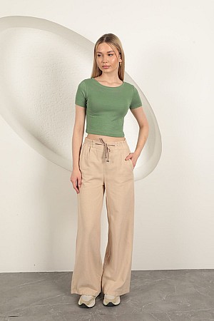 Çilek Viskon Kumaş Basic Crop-Haki