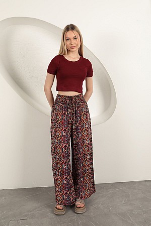 Viscose Fabric Patterned Trousers-Red