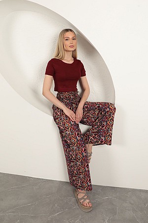 Viscose Fabric Patterned Trousers-Red