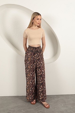 Viscose Fabric Patterned Trousers-Beige