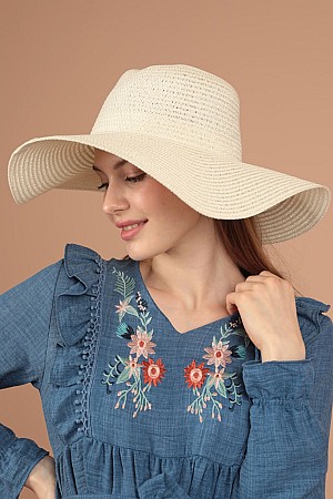 Women&#39;s Straw Hat-Ecru