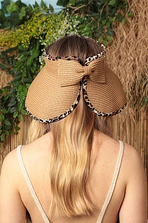 Straw Leopard Detailed Visor Hat-Camel