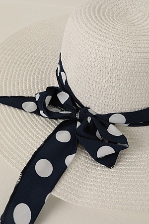 Straw Polka Dot Bow Women&#39;s Hat-White