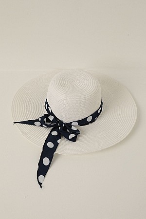 Straw Polka Dot Bow Women&#39;s Hat-White