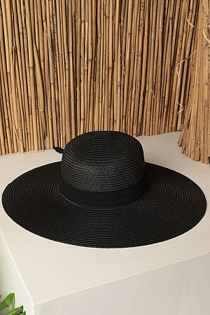 Straw Bow Women&#39;s Hat-Black