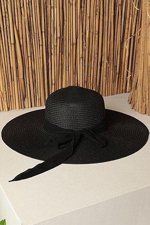 Straw Bow Women&#39;s Hat-Black