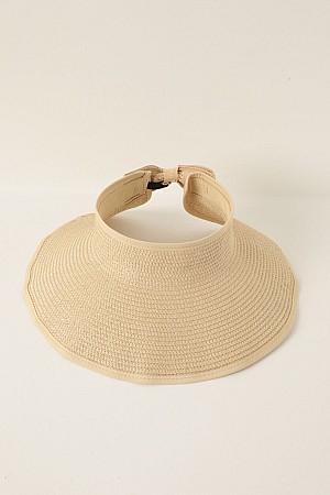 Straw Bow Detail Visor Hat-Beige