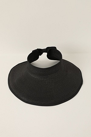 Straw Bow Detailed Visor Hat-Black