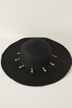 Straw Shell Women&#39;s Hat-Black