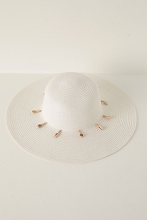 Straw Shell Women&#39;s Hat-White