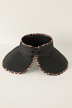 Straw Leopard Detailed Visor Hat-Black