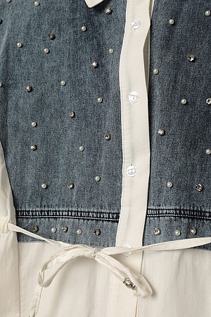 Poplin Fabric Pearl Detailed Ecru Women&#39;s Shirt