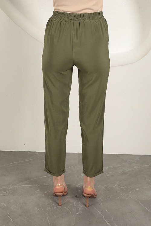 Modal Kumaş Duble Paça Kadın Pantolon-Haki