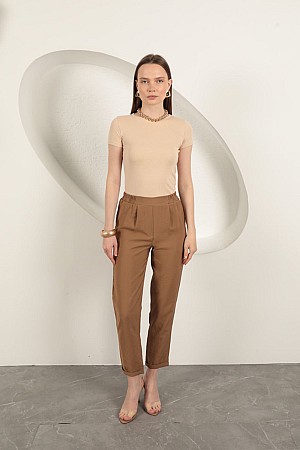 Modal Kumaş Duble Paça Kadın Pantolon-Kahve