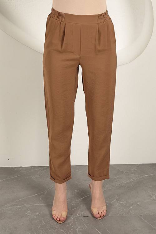 Modal Kumaş Duble Paça Kadın Pantolon-Kahve