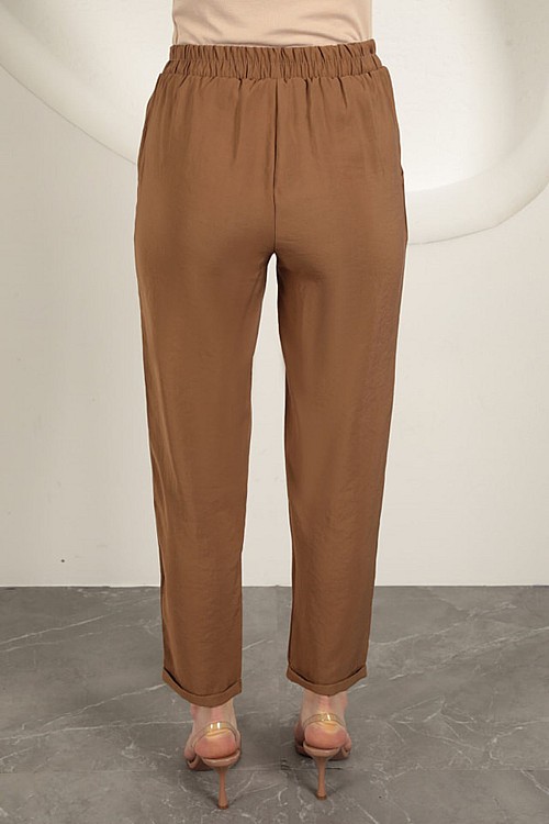 Modal Kumaş Duble Paça Kadın Pantolon-Kahve