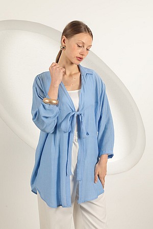 Ağaç Kabuğu Kumaş Kimono-Mavi