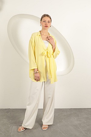 Ağaç Kabuğu Kumaş Kimono-Sarı