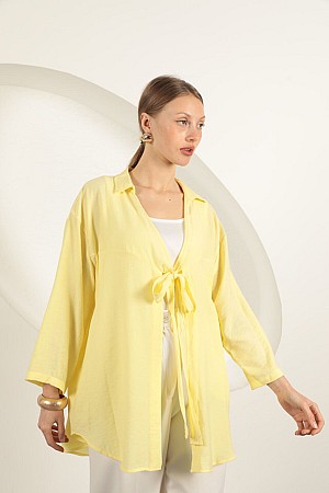 Ağaç Kabuğu Kumaş Kimono-Sarı