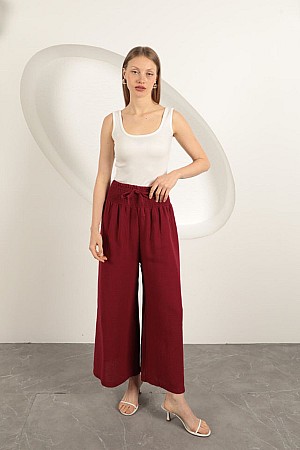 Müslin Kumaş Bol Pantolon-Bordo