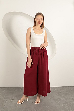 Müslin Kumaş Bol Pantolon-Bordo
