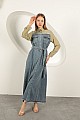 Denim Kumaş Garnili Elbise-Haki