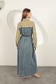 Denim Kumaş Garnili Elbise-Haki
