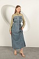 Denim Kumaş Garnili Elbise-Haki