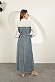 Denim Kumaş Garnili Elbise-Ekru
