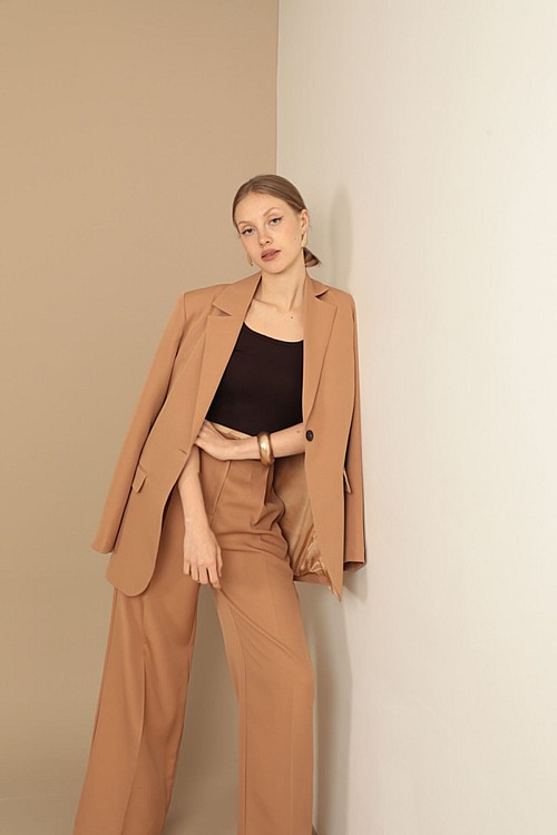 Atlas Kumaş Oversize Kadın Taba Ceket