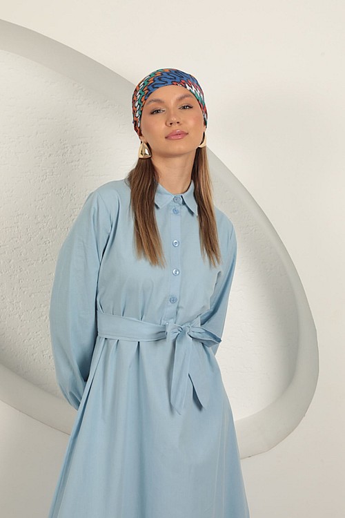 Poplin Kumaş Bağlama Detaylı Elbise-Bebemavi
