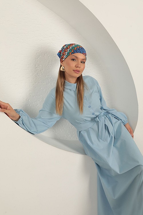 Poplin Kumaş Bağlama Detaylı Elbise-Bebemavi