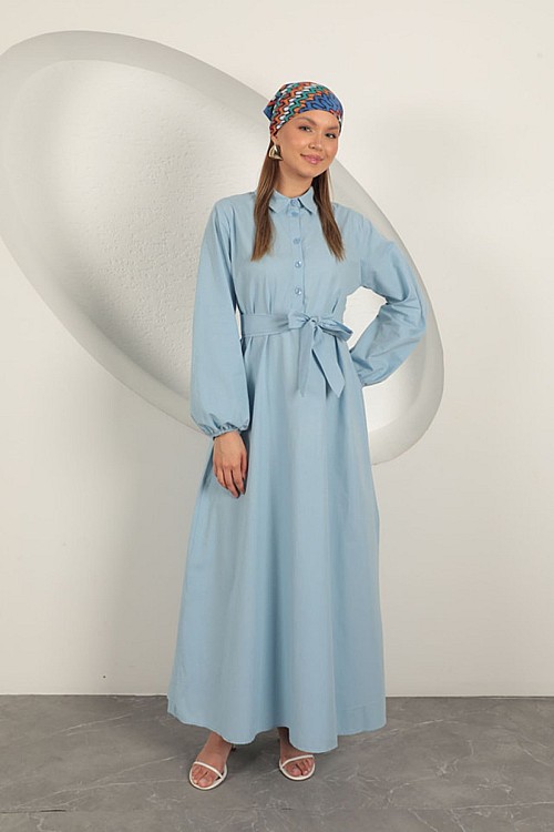 Poplin Kumaş Bağlama Detaylı Elbise-Bebemavi