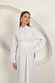 Poplin Kumaş Bağlama Detaylı Elbise-Beyaz