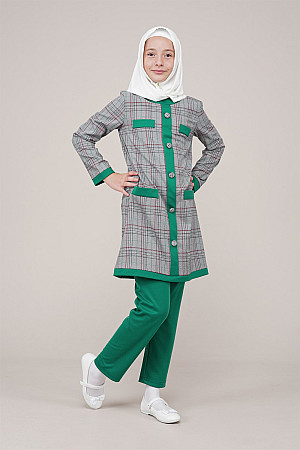 Young Plaid Patterned Top and Bottom Set Green
