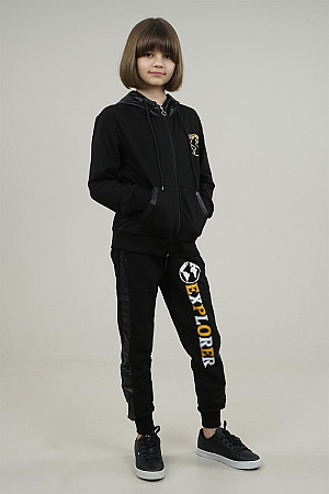 Young Girls Print Detailed Tracksuit Set Black
