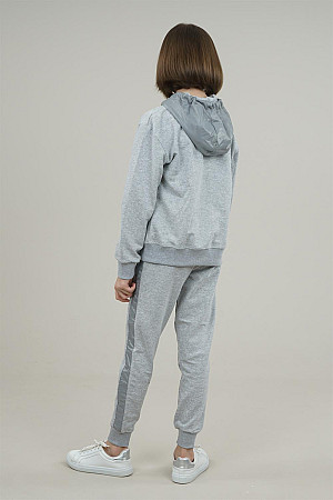 Young Girls Print Detailed Tracksuit Set Dark Gray