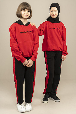 Young Girls Tracksuit Set Red