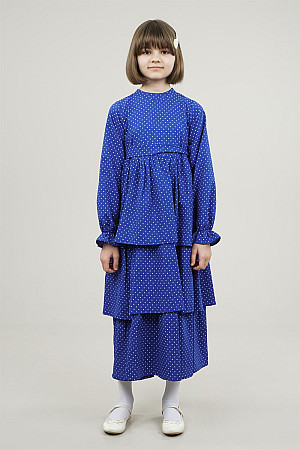 Young Girl Skirt Layered Polka Dot Detailed Dress Saxon Blue