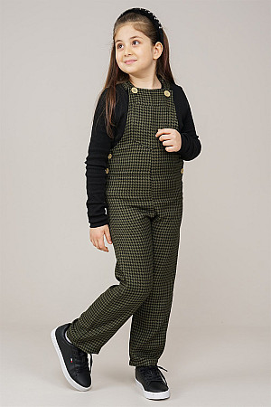Young Girl Crowbar Patterned Jumpsuit Khaki